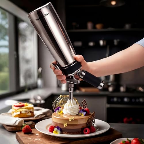 OSJ COOK OSJCOOK Whipped Cream Dispenser Stainless Steel Cream Whipper Mirror Finish,500 mL/1 Pint Professional Cream Maker,5 Various Stainless Decorating Nozzles,1 Cleaning Brush,N2O Chargers NOT included - Image 2