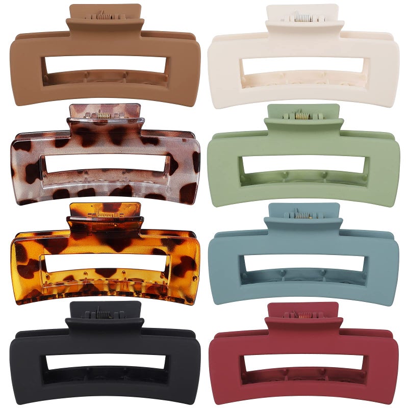 Mandydov 8 Pcs Large Hair Claw Clips 41 Inch Nonslip Big Square Matte Claws Leopard Print for Women Strong Hold Banana Clips for Thick Thin Hair