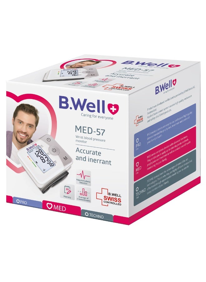 بي.ويل جهاز قياس ضغط الدم ميد-57 أوتوماتيكي للمعصم مدمج رقمي للقياس الدقيق واللطيف مع شاشة سهلة القراءة - Image 3