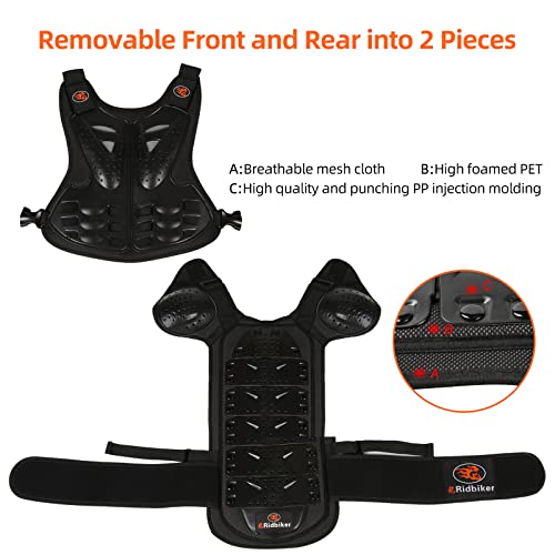 RIDBIKER Kids Dirt Bike Gear Chest Protector Motocross Gear Motorcycle Armor Vest Elbow Guard Knee Shin Guard Pads Youth Motorcycle Protective Gear (Black, S:(Height:39.37"-45.27")) - Image 3