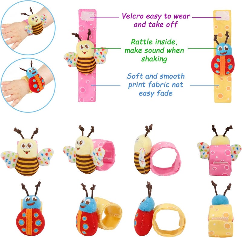 BLOOBLOOMAX Wrist Rattles Foot Finder Rattle Sock Baby Toy,Rattle Toy,Arm Hand Bracelet Rattle,Feet Leg Ankle Socks,Activity Rattle Present Gift for Newborn Infant Babies Boy Girl Bebe (5 pcs-F) - Image 4