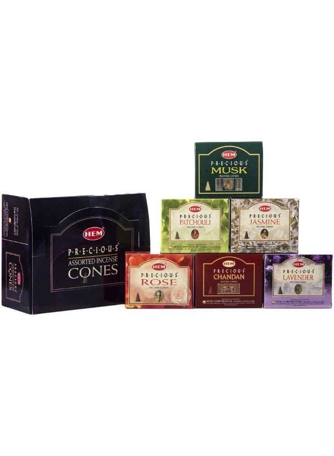 Hem Precious 6 Variant Assorted Incense Dhoop Cone Set - Image 1