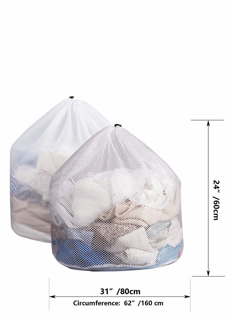 KASTWAVE - Set of 2 Large Laundry Bags,  31" x 24" Mesh Laundry Bags with Drawstring, Durable Wash Bag for Delicates, Garment Laundry Mesh Bag for Family, College Dorm, Apartment (Coarse Net + Fine Mesh) - Image 1