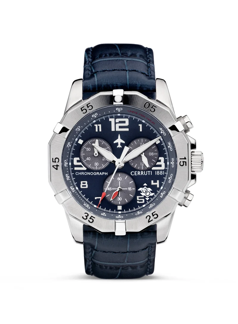 CERRUTI 1881 Manciano Men's 43mm Chronograph Watch with Blue Dial & Leather Strap