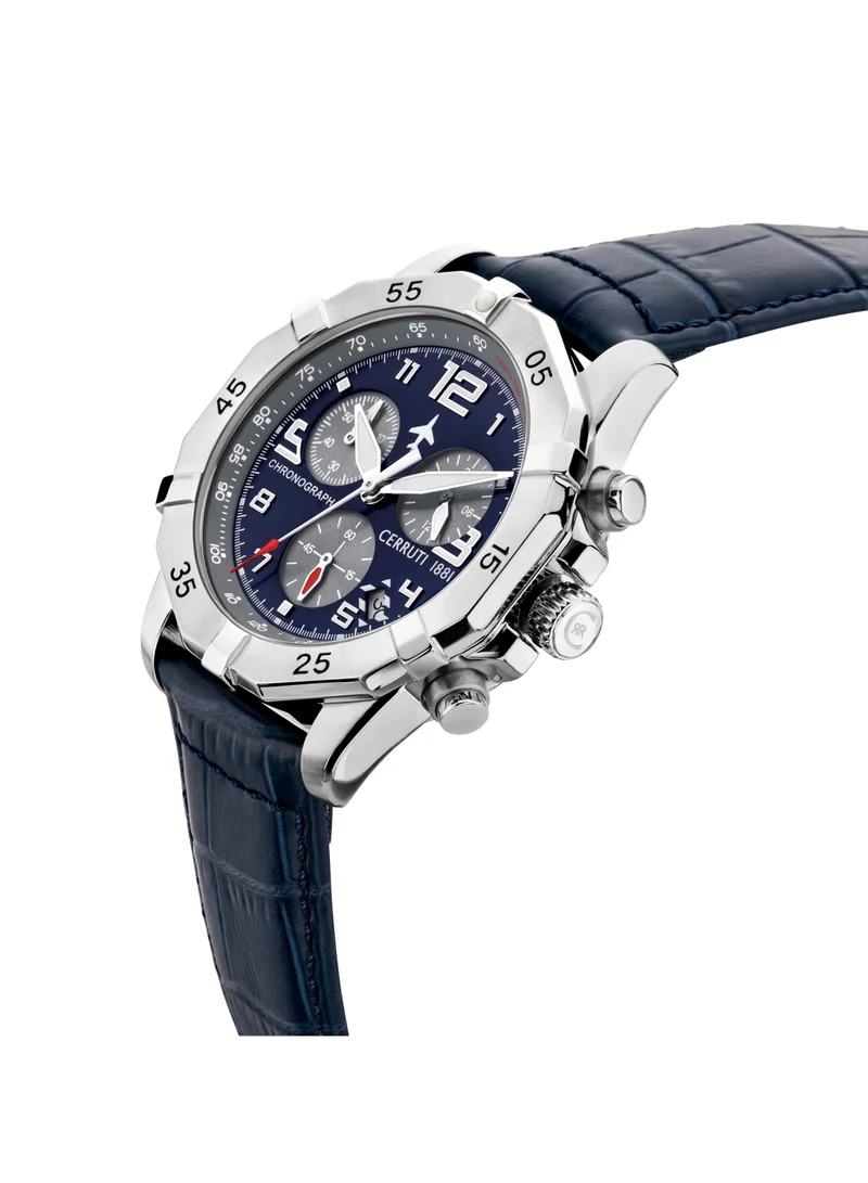 CERRUTI 1881 Manciano Men's 43mm Chronograph Watch with Blue Dial & Leather Strap