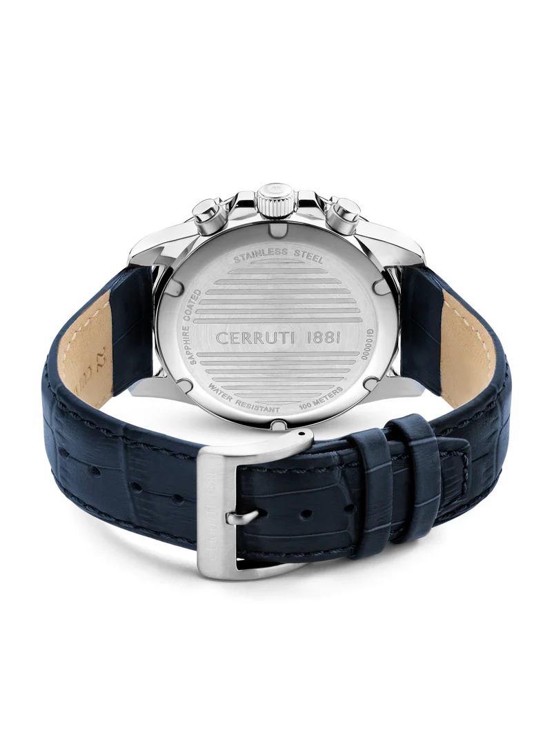 CERRUTI 1881 Manciano Men's 43mm Chronograph Watch with Blue Dial & Leather Strap