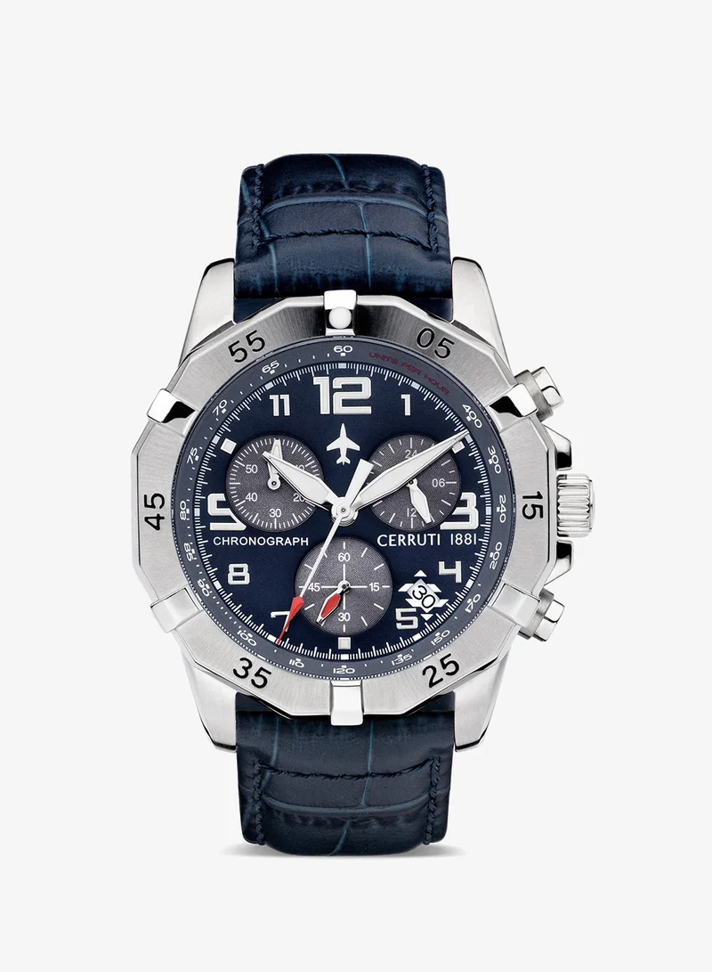 شيروتي 1881 Manciano Men's 43mm Chronograph Watch with Blue Dial & Leather Strap