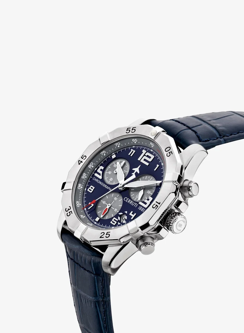 شيروتي 1881 Manciano Men's 43mm Chronograph Watch with Blue Dial & Leather Strap