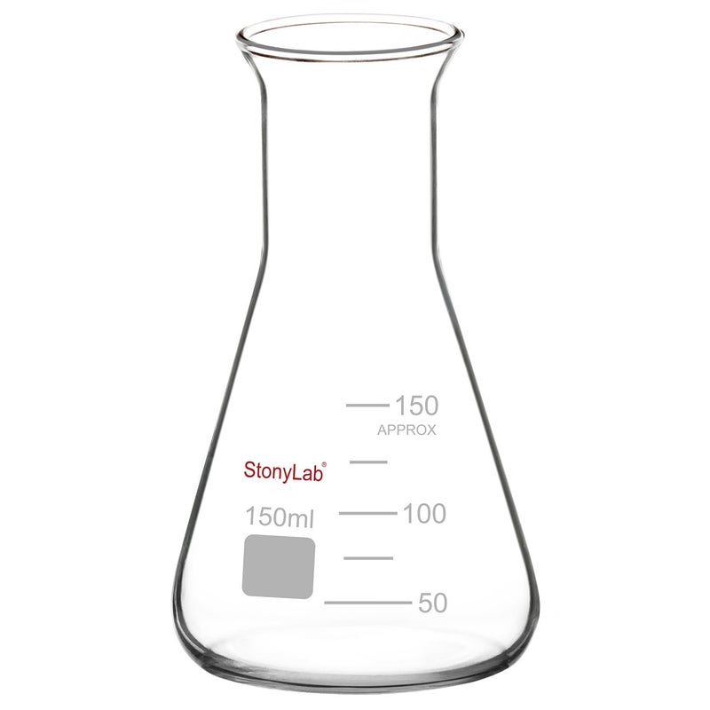 stonylab Glass Wide Mouth Erlenmeyer Flask, 150 ml Borosilicate Glass Erlenmeyer Flask with Heavy Duty Rim, 1 Pack - Image 1