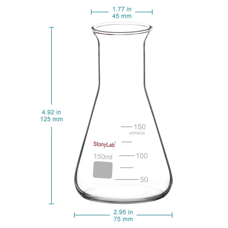 stonylab Glass Wide Mouth Erlenmeyer Flask, 150 ml Borosilicate Glass Erlenmeyer Flask with Heavy Duty Rim, 1 Pack - Image 2
