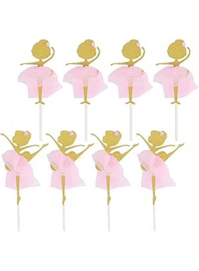 Pink Ballerina Girl Cake Toppers Set 8pcs Cupcake Picks Birthday Party Decorations - Image 1