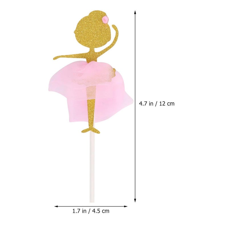 Pink Ballerina Girl Cake Toppers Set 8pcs Cupcake Picks Birthday Party Decorations - Image 3