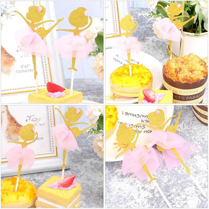 Pink Ballerina Girl Cake Toppers Set 8pcs Cupcake Picks Birthday Party Decorations - Image 5