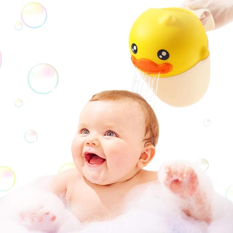 Baby Bath Cup, Kid Bath Rinse Cup, Cartoon Duck Shampoo Rinse Cup, Newborn Bath Shower Washing Head, Water Scoop Bathroom Accessories for Baby Tub (Yellow) - Image 1