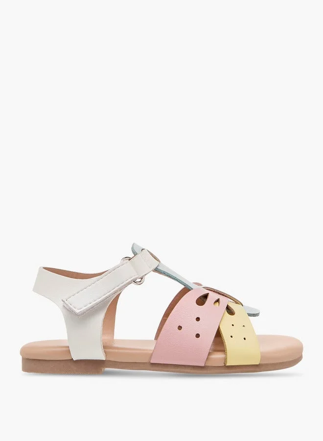 Flora Bella By Shoexpress Flora Bella Cutwork Detail Sandals With Hook And Loop Closure