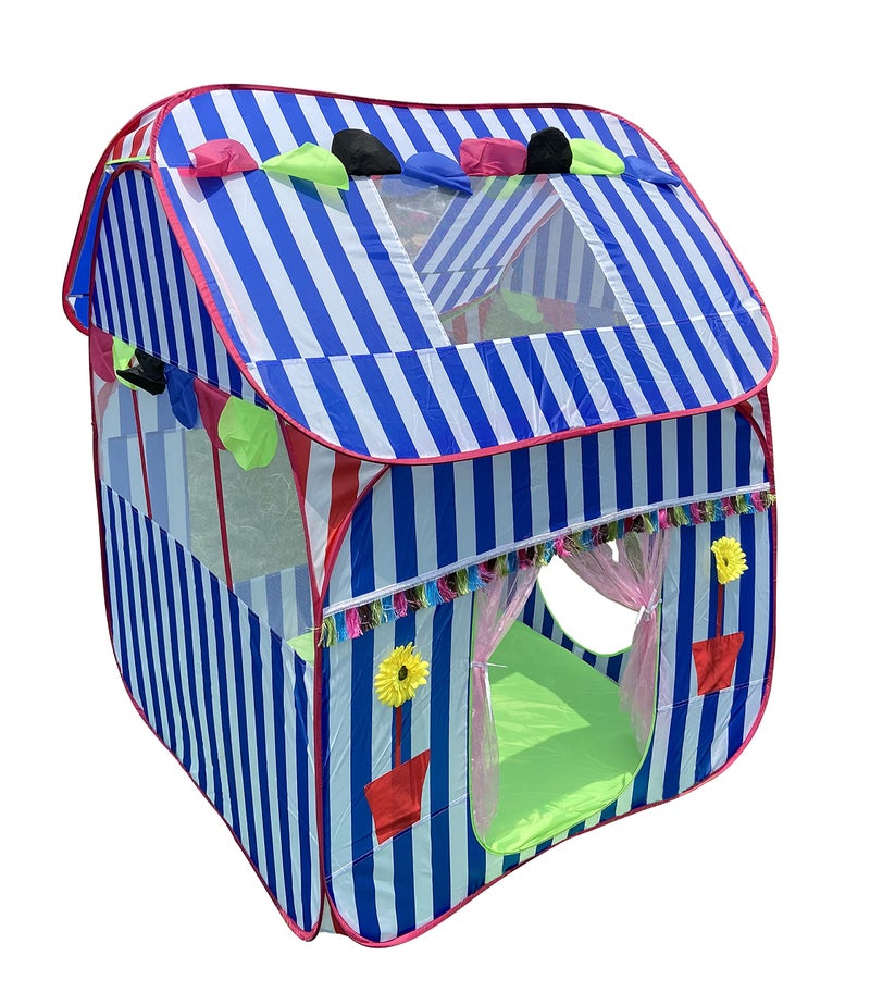 Homecute Foldable Pop Up Hut Type Kids Toys Jumbo Size Play Tent House for Boys and Girls (Big Size Blue-White) - Image 1