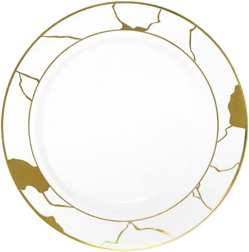 DecorLine مجموعة صحون عشاء رخامية أنيقة بيضاء وذهبية 10 قطع متينة رائعة مثالية لاستضافة الحفلات والعشاءات التي لا تُنسى - Image 2