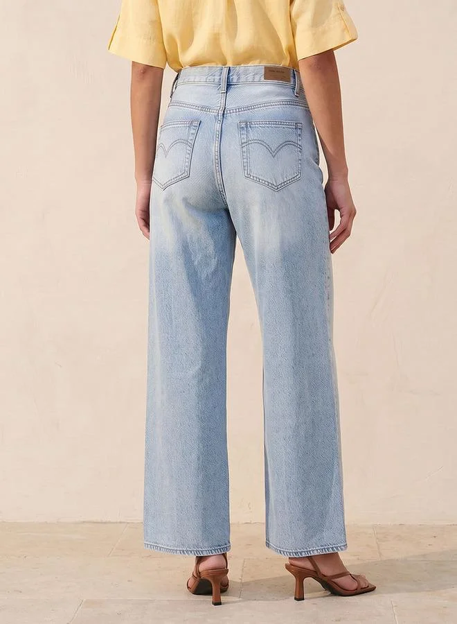 Splash FAV BLUE Denim Straight Fit High Waist Jeans with Pockets for Women | Best Price UAE