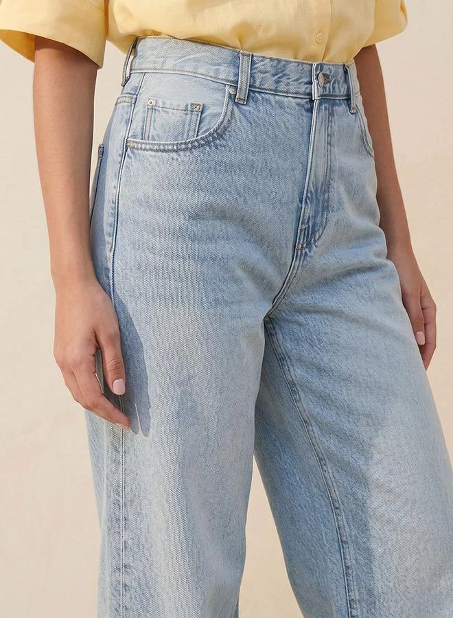 Splash FAV BLUE Denim Straight Fit High Waist Jeans with Pockets for Women | Best Price UAE