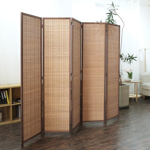 Furnnylane 5 Panel Room Divider and Folding Screen Room DividerBamboo Room Divider Screen for Room Separation67 H x 7675 W