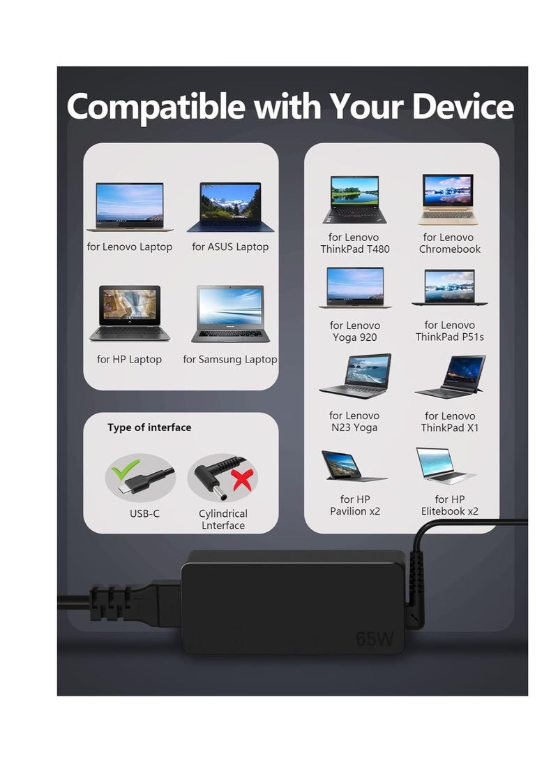 Universal 65W USB C Laptop Charger : for Huawei Lenovo HP Acer Asus Samsung Mac book pro Dell, Fast Type C AC Adapter Power Cord Replacement - Image 4
