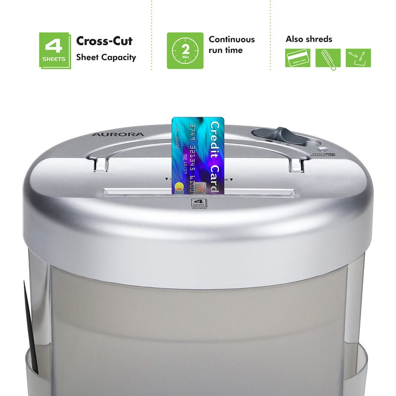 Aurora Desktop-Style Cross-Cut Paper Shredder  4-Sheet Crosscut Desktop - Image 2