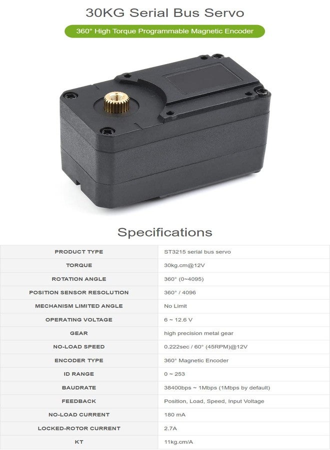 Waveshare سيرفو وايف شير 30 كجم بوس تسلسلي دقة عالية وعزم دوران مع مشفر مغناطيسي قابل للبرمجة بزاوية 360 درجة، وضع تبديل سيرفو/محرك مع تغذية راجعة ثنائية الاتجاه - Image 3