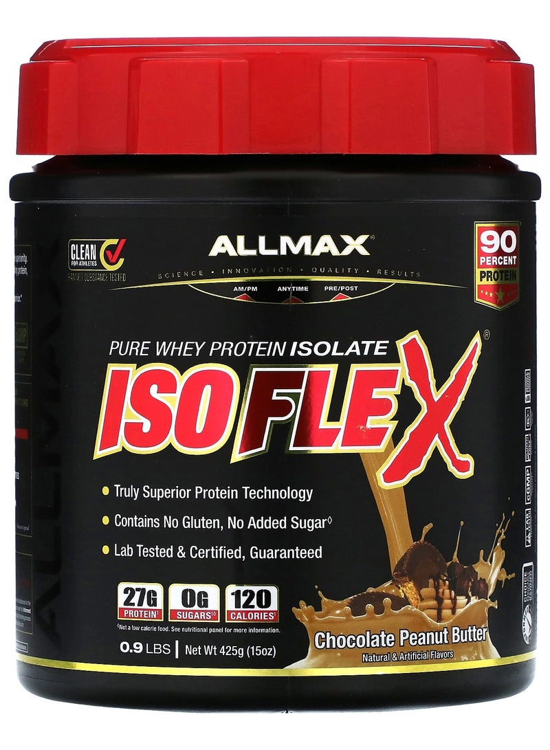 Allmax Isoflex، بروتين مصل اللبن المعزول النقي بنسبة 100%، زبدة الفول السوداني بالشوكولاتة، 0.9 رطل (425 جم)