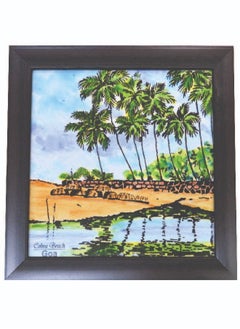 Goa2Gulf Azulejos Hand Painted Baked Tile with Frame in Color - Colva Beach 17 x 17 cm