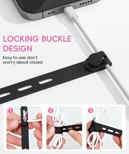 TIKIWIK 25Pack Silicone Cable Ties,Reusable Cord Organizer for Bundling Electrical Cords,Adjustable Data Cable Organizer Ties,High Elasticity Cable Straps for Home/Office/School/Travel(5 Colors) - Image 5