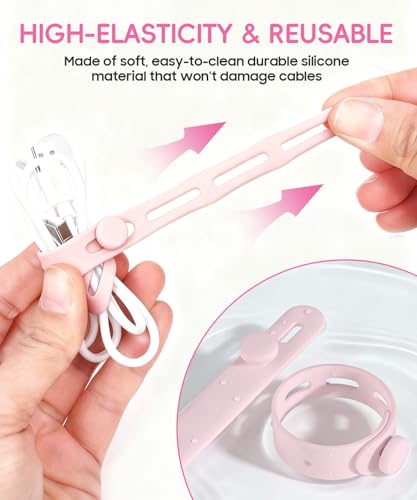 TIKIWIK 25Pack Silicone Cable Ties,Reusable Cord Organizer for Bundling Electrical Cords,Adjustable Data Cable Organizer Ties,High Elasticity Cable Straps for Home/Office/School/Travel(5 Colors) - Image 3