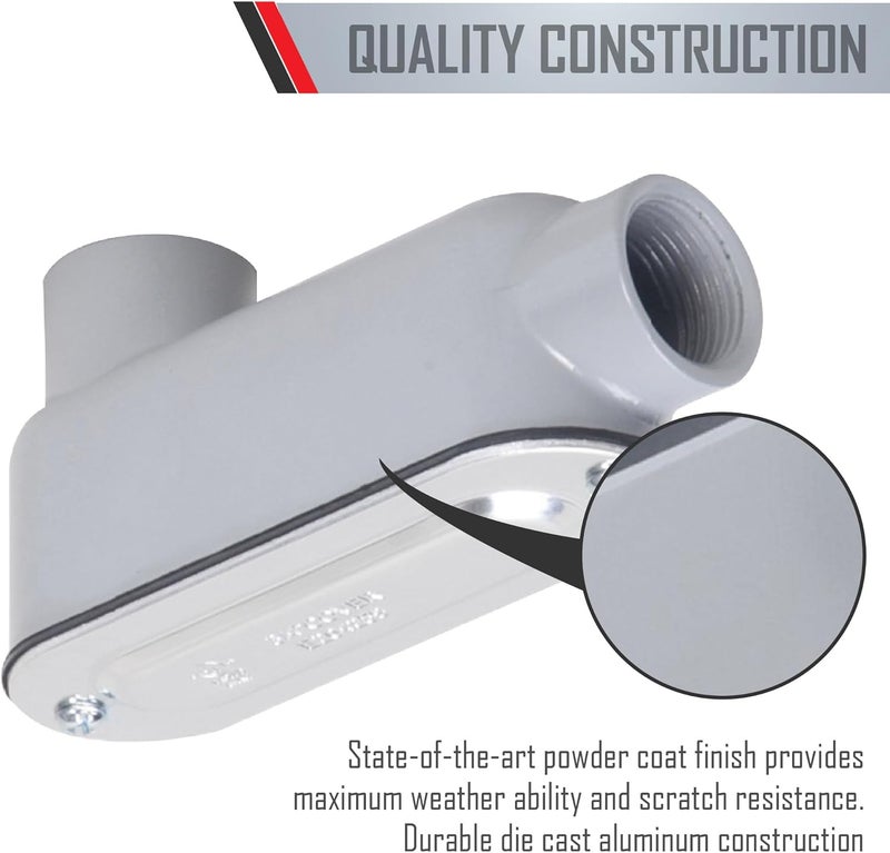 TayMac RLB125 Threaded LB Conduit Body, Die Cast Aluminum, Stamped Steel Cover, 1 4-Inch , Gray - Image 4