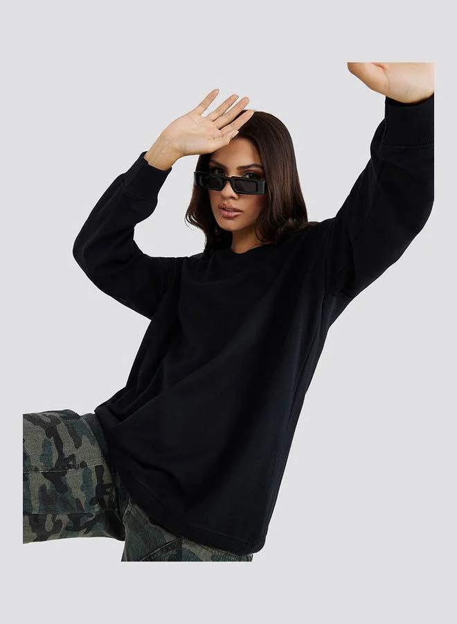 Styli Back Slogan Print Oversized Longline Sweatshirt