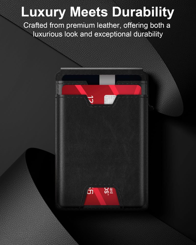 typecase Mens Wallet Card Holder: Pop Up Card Case, Genuine Leather, Smart, RFID Blocking, Slim, Minimalist, Thin, Front Pocket - 9-13 Card Capacitiy | ID Window | Money Clip (Black) - Image 5
