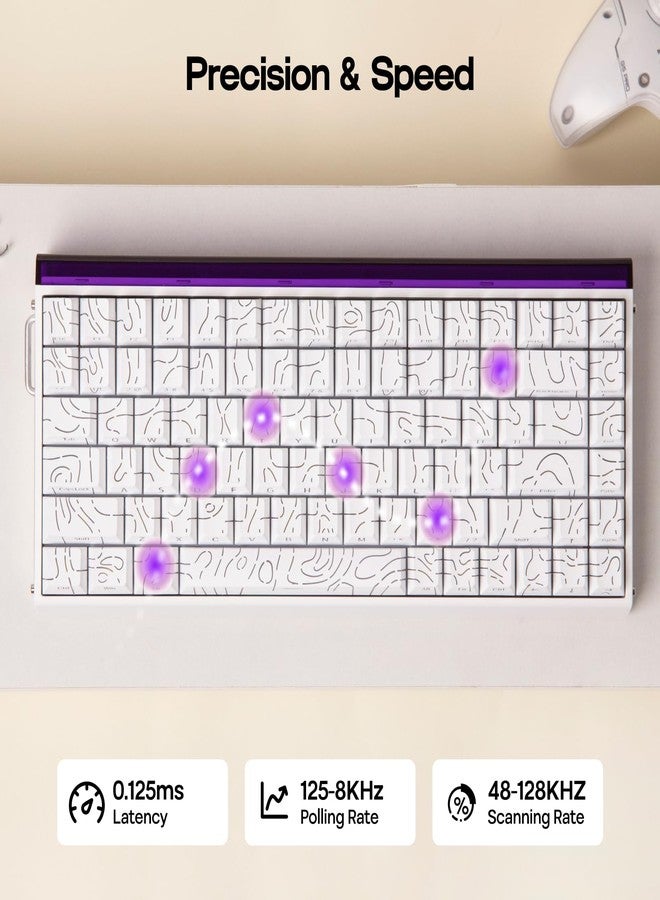 ابوماكر لوحة مفاتيح EPOMAKER Aula Hero84 HE سلكية بتقنية تأثير هول مع صندوق إضاءة RGB، وإمكانية ضبط التفعيل بمقدار 0.01 مم، ومعدل استطلاع 8 كيلو هرتز، وزمن استجابة 0.125 مللي ثانية، ومفتاح Snap، وتقنية SOCD، ولوحة مفاتيح مغناطيسية للألعاب (أبيض طوبوغرافي) - Image 4