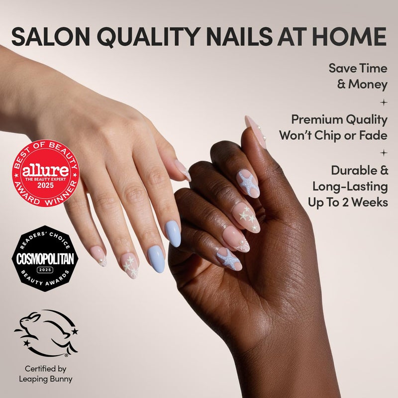 Glamnetic Press On Nails - Salty Waves | Short Almond Starfish Fake Nails with 3D Nail Art, Salon Quality Summer Nails | 15 Sizes - 30 Nail Kit with Glue - Image 2