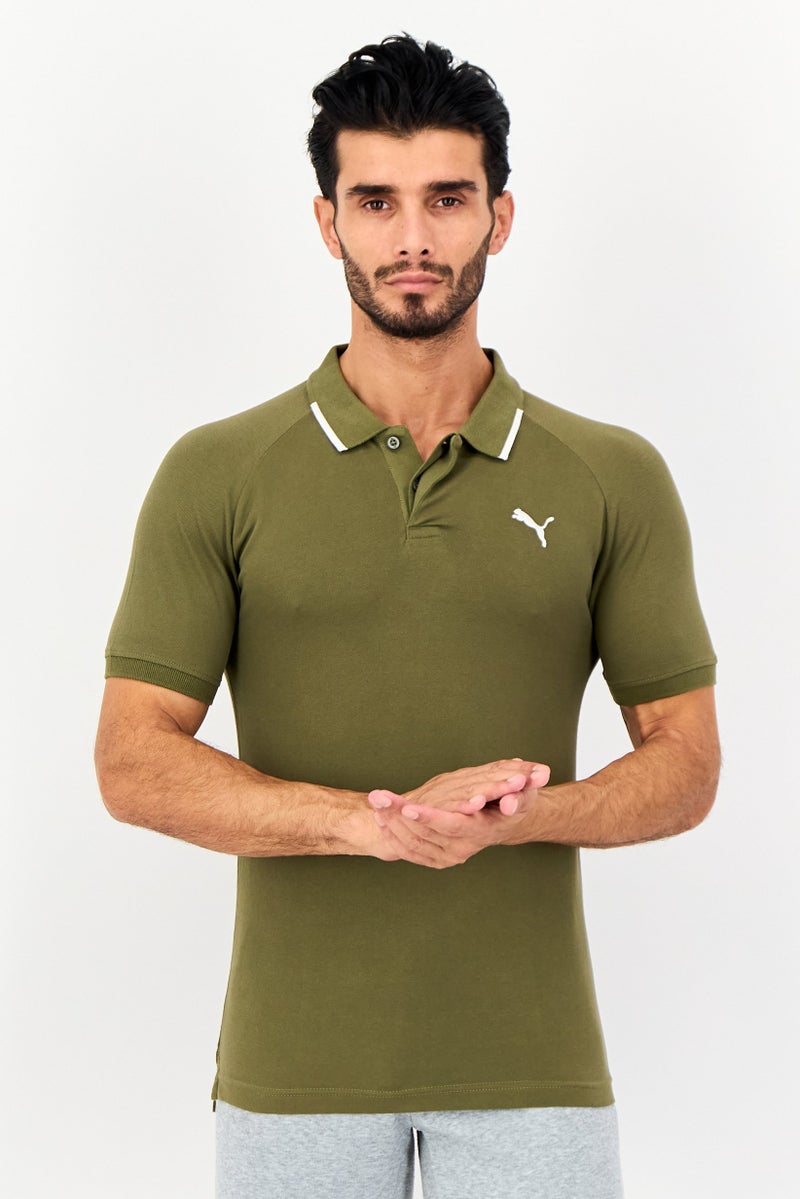 PUMA قميص بولو قصير الأكمام للرجال بتصميم نحيف، زيتوني - Image 1
