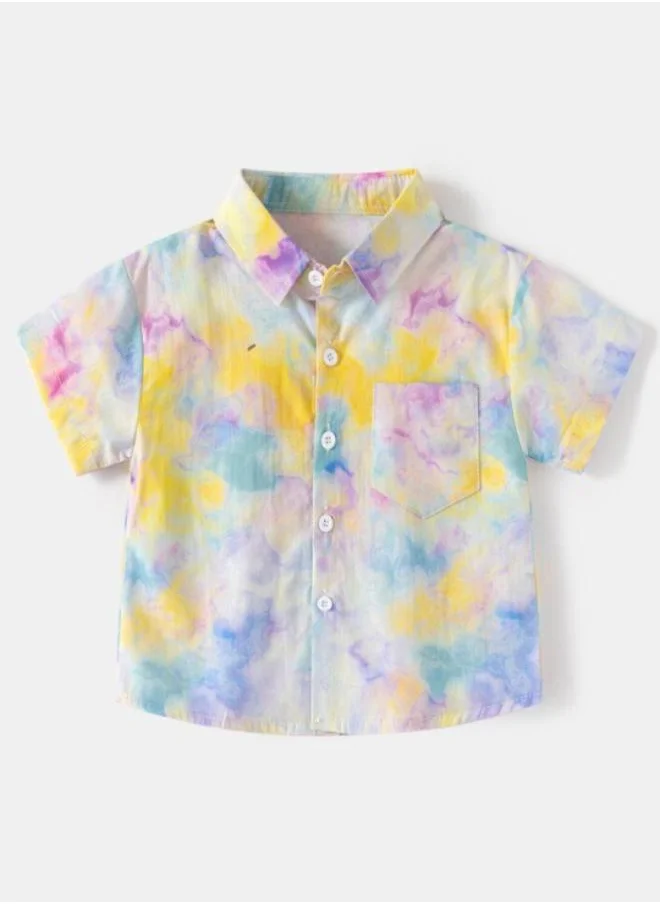 YUNIQEE Blue Collared Short Sleeve Printed Shirt
