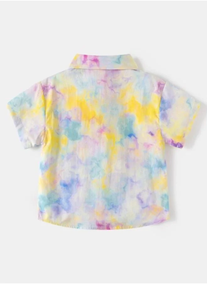 YUNIQEE Blue Collared Short Sleeve Printed Shirt