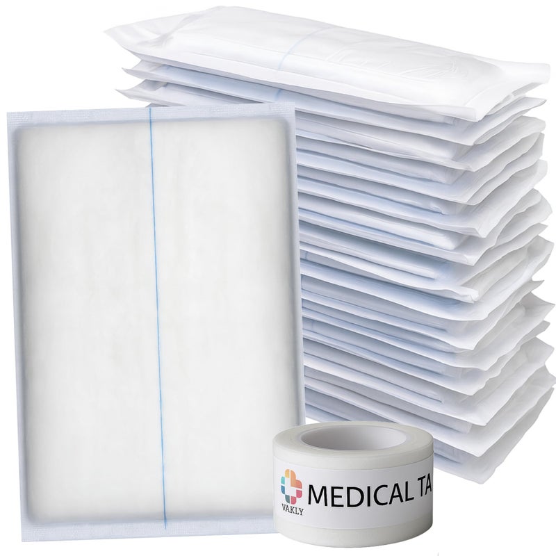 Vakly ABD Combine Abdominal Pads 5x9 Inches 20 Pack High Absorbency Sterile Individually Wrapped 5x9 First Aid NonAdherent Absorbent PostOp Gauze HeavyDraining Trauma Wound Dressing