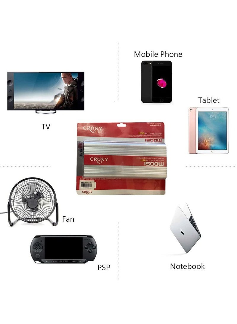 Crony محول كهربائي للسيارة بقوة 1500 واط (12 فولت) من 12 إلى 220 - Image 3