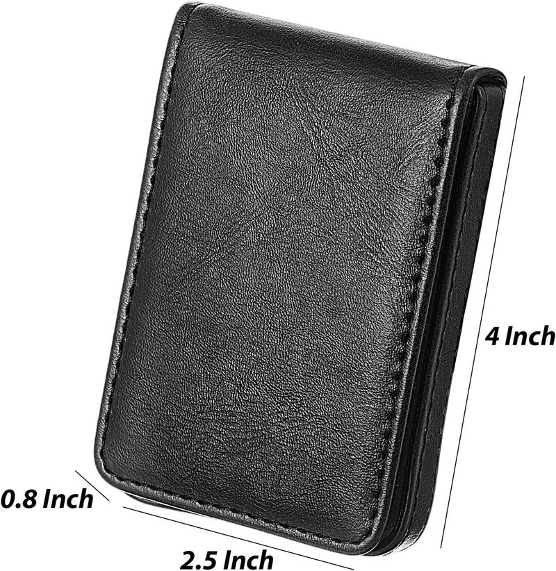 Outus 2 Pieces Business Card Holder, PU Leather Business Card Case Pocket Wallet with Magnetic Shut for Valentines Gift Men Women(Black and Light Coffee,Classic) - Image 2
