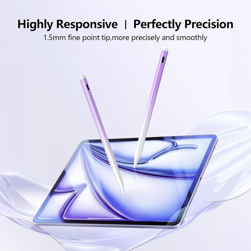 JAMJAKE Stylus Pen for iPad 6th-11th Generation-2X Fast Charge Active Pencil Compatible with 2018-2025 Apple iPad Pro 11"/12.9"/M4, iPad Air 3/4/5/M2/M3,iPad mini 5/6 Gen-Gradient White Purple - Image 2
