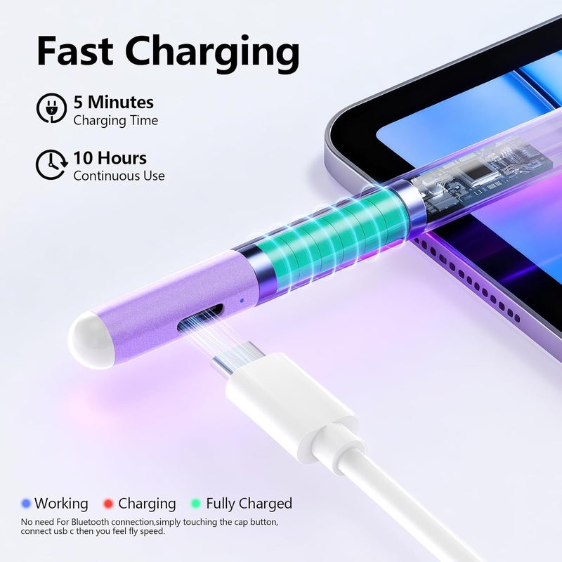 JAMJAKE Stylus Pen for iPad 6th-11th Generation-2X Fast Charge Active Pencil Compatible with 2018-2025 Apple iPad Pro 11"/12.9"/M4, iPad Air 3/4/5/M2/M3,iPad mini 5/6 Gen-Gradient White Purple - Image 3