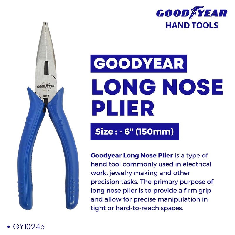 Good Year Chrome Vanadium 150 mm Long Nose Plier (Silver) - Image 2
