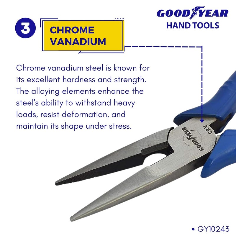Good Year Chrome Vanadium 150 mm Long Nose Plier (Silver) - Image 5