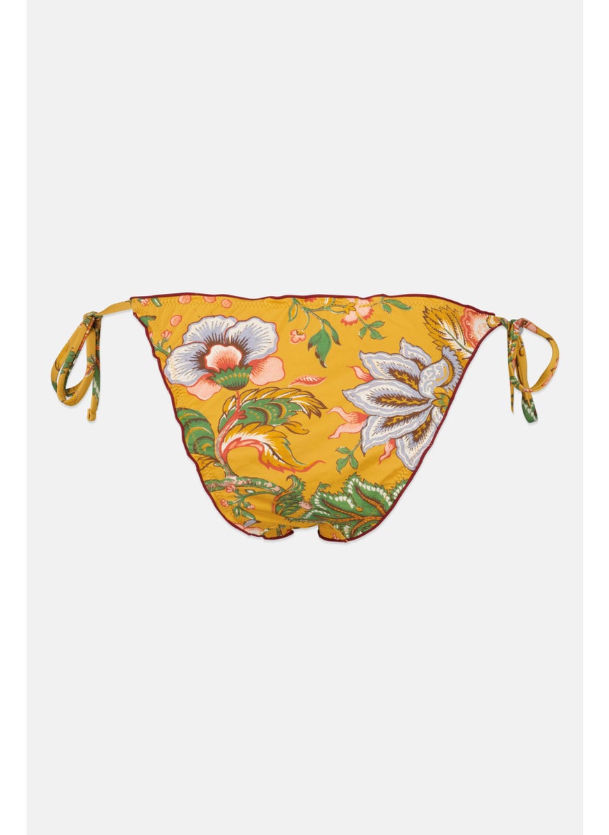 women'secret Women Floral Print Bikini Bottom, Mustard Yellow  - Image 2