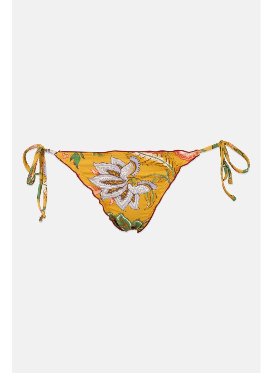 women'secret Women Floral Print Bikini Bottom, Mustard Yellow  - Image 1