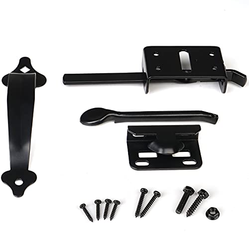 JIAHOO Gate Latch, Thumb Latch Hardware, Gate Latch for Wooden Fence Heavy Duty, Self Locking Latches with 8 inch Handle, Gate Kit for Wooden Fence & Swing Outdoor Gate – Steel, Black Finish - Image 2