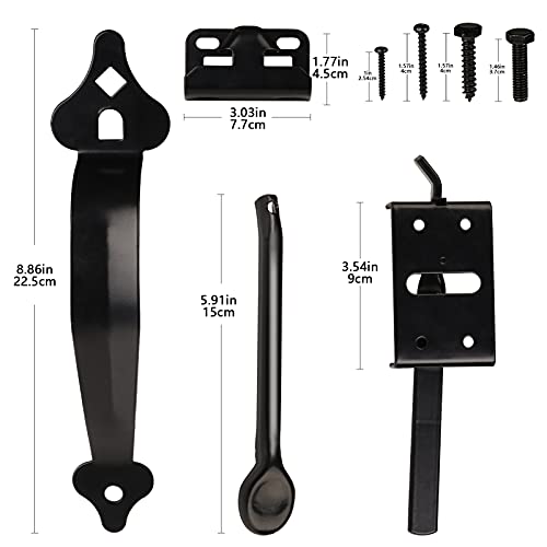 JIAHOO Gate Latch, Thumb Latch Hardware, Gate Latch for Wooden Fence Heavy Duty, Self Locking Latches with 8 inch Handle, Gate Kit for Wooden Fence & Swing Outdoor Gate – Steel, Black Finish - Image 5